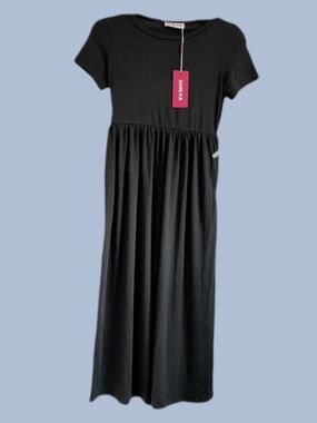 Lightweight Black Maxi Jersey Dress Capped Sleeves
